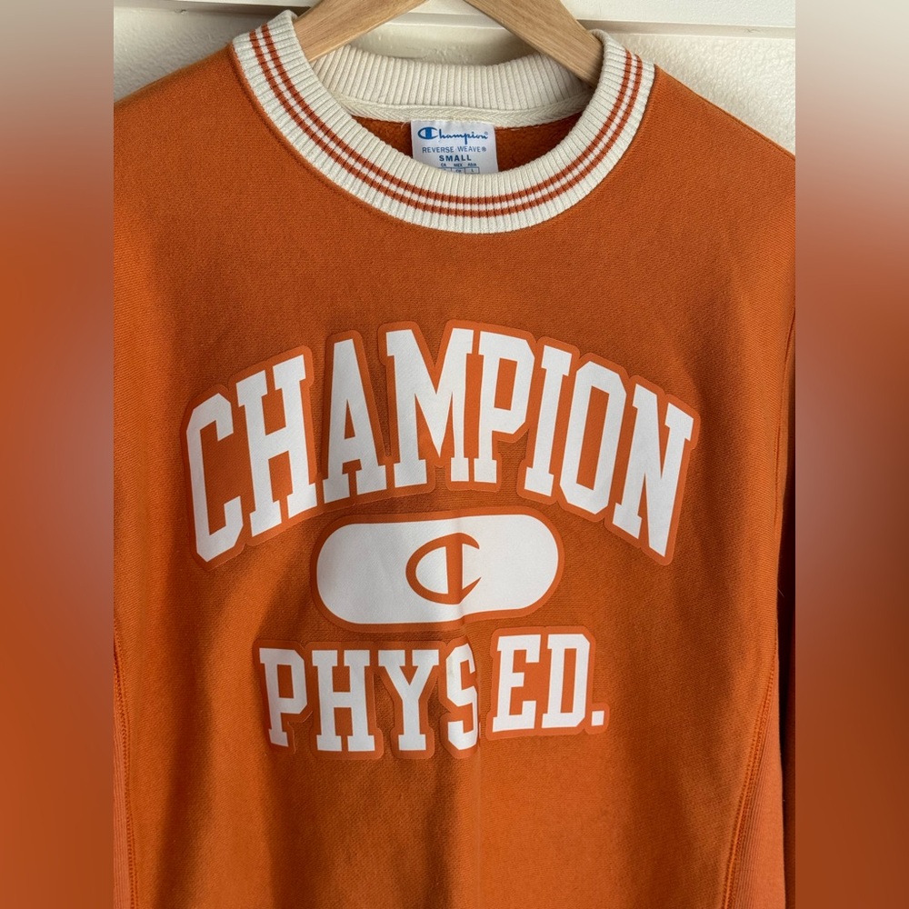 Champion Reverse Weave “Champion Phys Ed” Orange Crewneck Sweatshirt Sz S - Picture 4 of 10